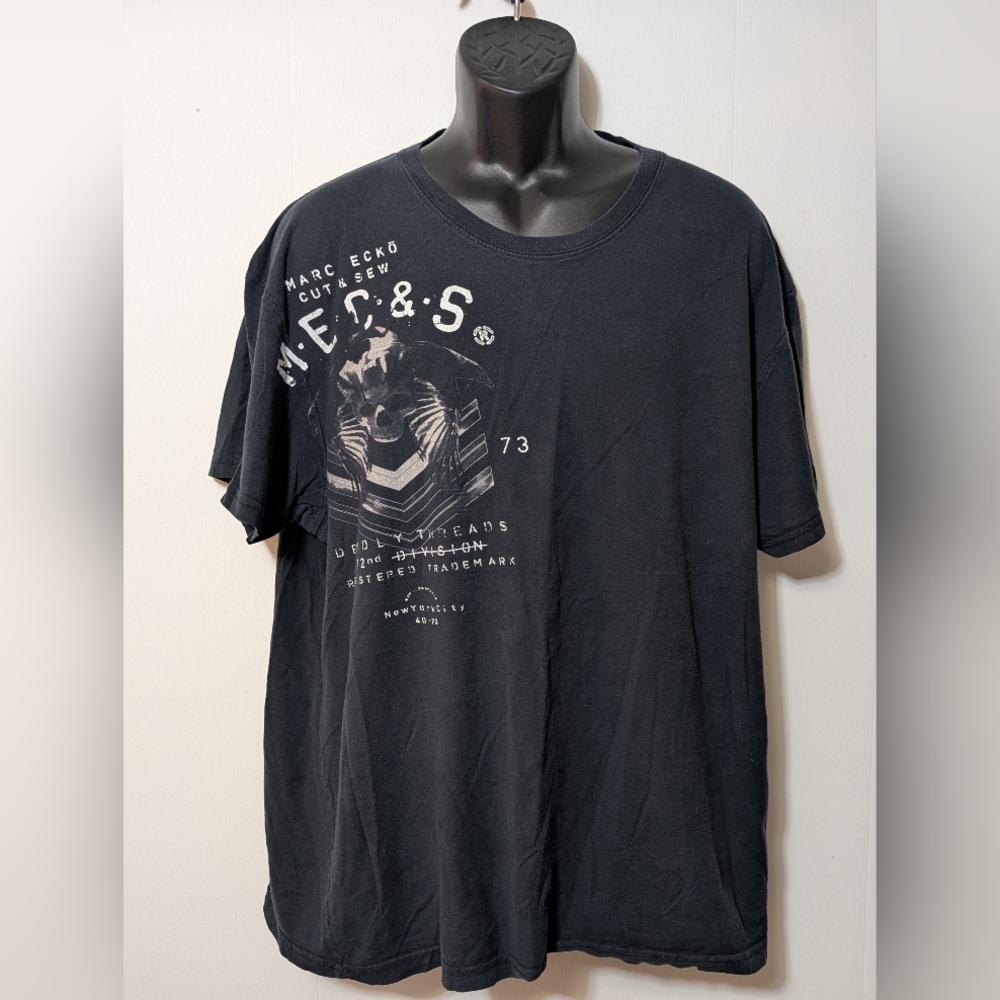 Men's Y2K Marc Ecko Skull Grunge T-shirt Black Affliction Like Size XXL